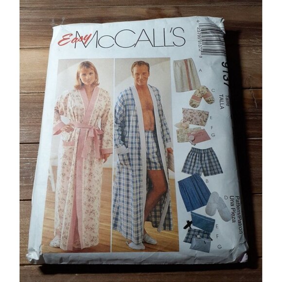 McCalls Pattern 9137 Unisex Womens Mens Robe Shorts Accessories Z UNCUT XLG  XXL - Picture 1 of 9